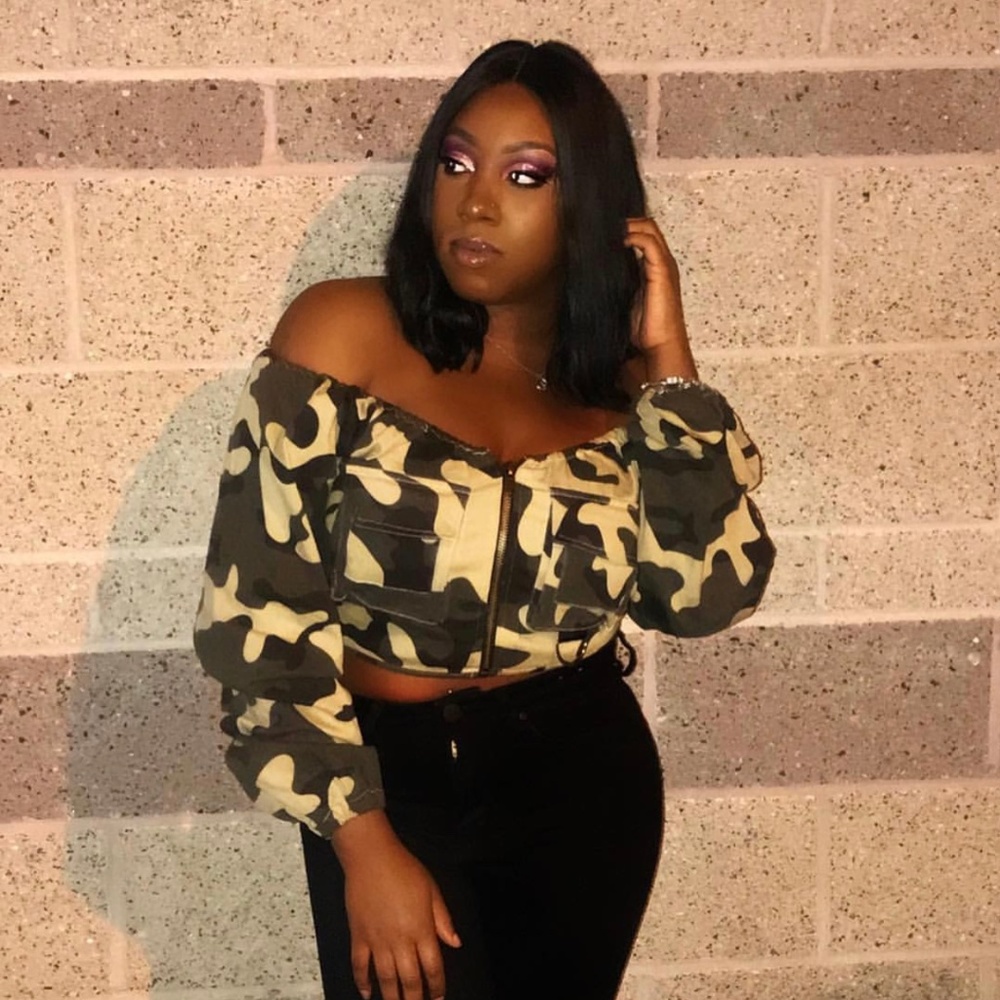 Fashion Nova Camo Off The Shoulder Jacket